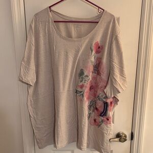Catherines Floral Short Sleeve Tee - Cream and Pink